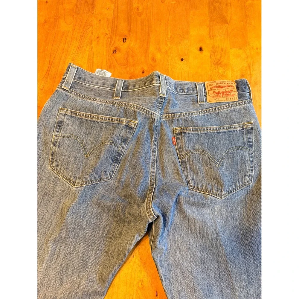 Levis 501 Original Fit Mens Jeans 38x34 Blue Straight Leg Button Fly Denim